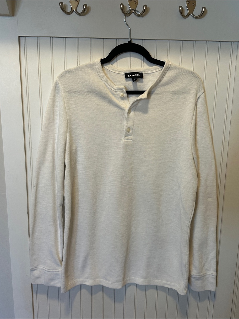 Express Cream Long-Sleeve Henley Shirt